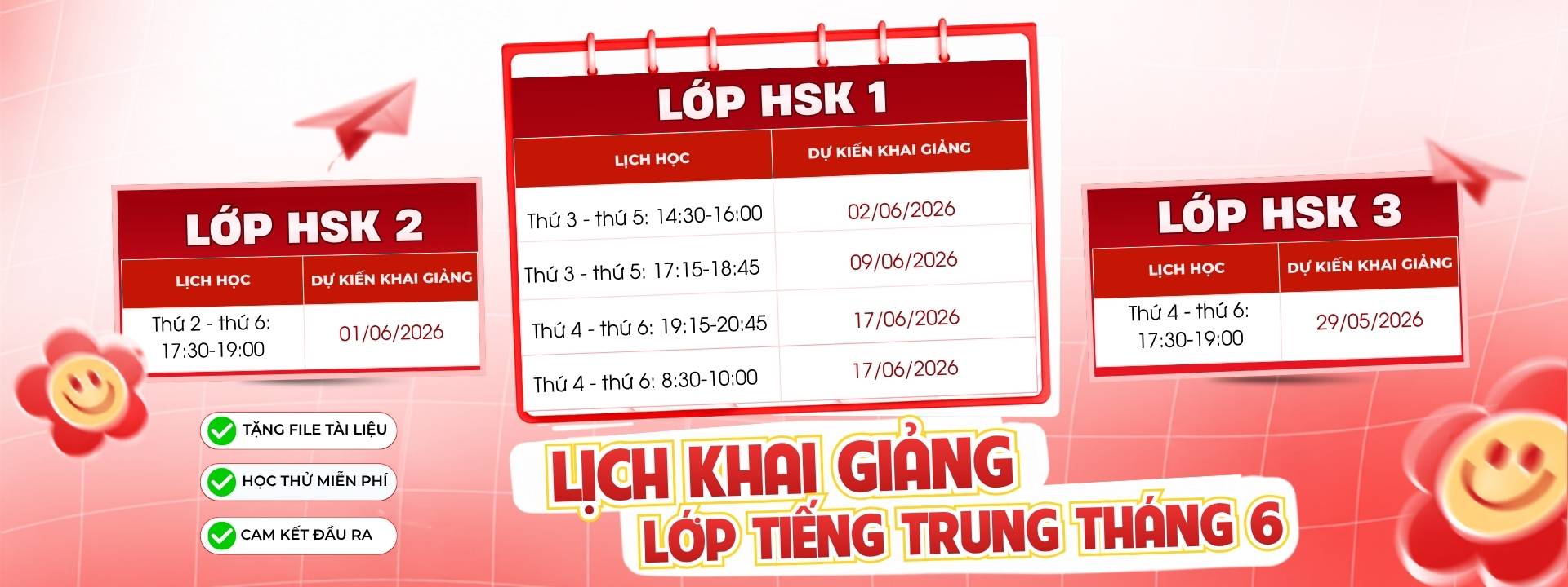 lịch khai giảng lớp tiếng trung tháng 6